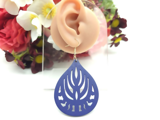 Preview: Tropfen Holz Ohrringe Wood farbig